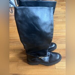 Zara Black Leather Tall Combat Boots